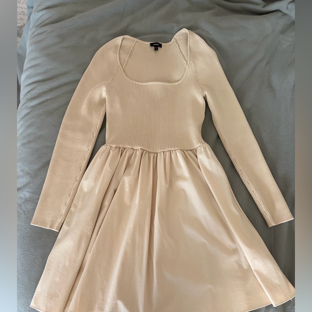 Express Cream Long Sleeve Dress